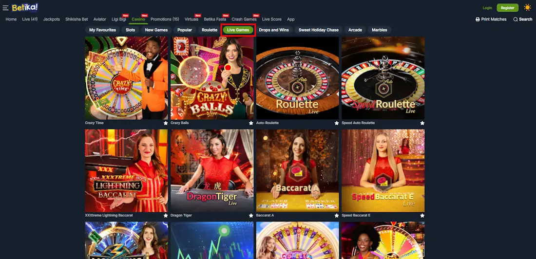 Betika Kenya Live dealer games Screenshot
